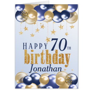 70th Birthday Navy Gold Glitter Oversized Card