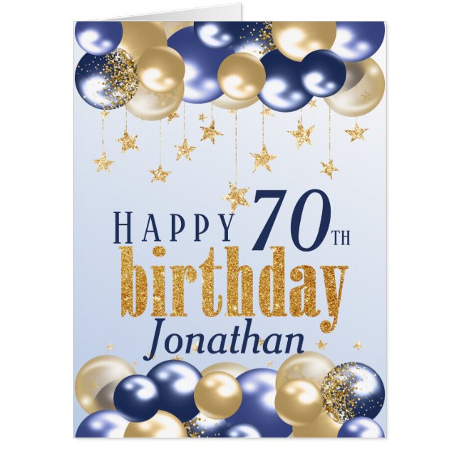 70th Birthday Navy Gold Glitter Oversized Card (Front)