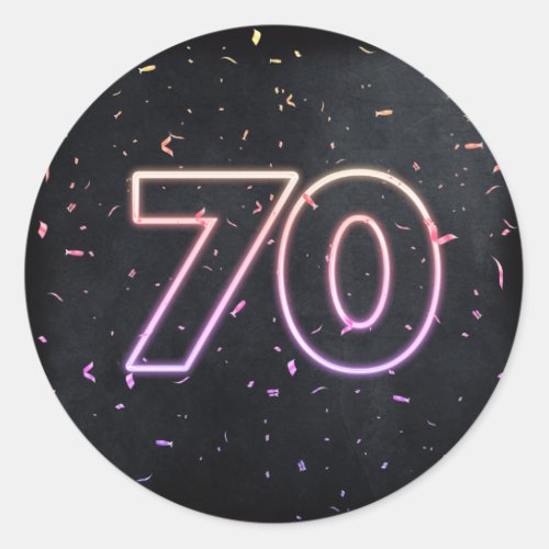 70th Birthday Neon Sign On Black Classic Round Sticker