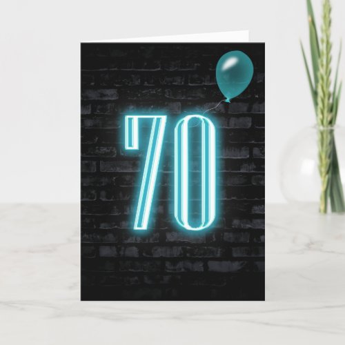 70th Birthday Neon Sign on Brick  Card