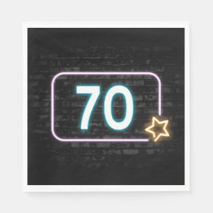 70th Birthday Neon Sign On Brick Napkins