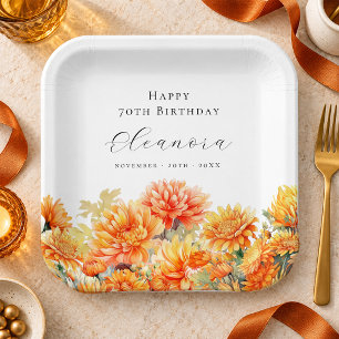 70th Birthday November Birth Flower Chrysanthemum Paper Plates