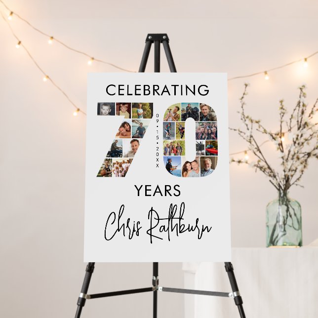 70th Birthday Number 70 23 Photo Collage Foam Board (In Situ (Stand))