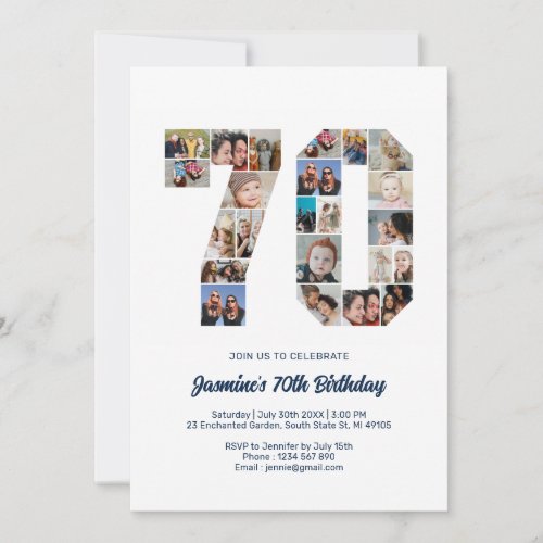 70th Birthday Number 70 Custom Photo Collage Invitation