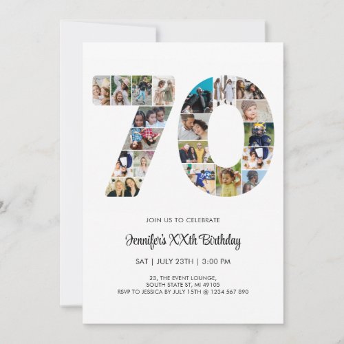 70th Birthday Number 70 Custom Photo Collage Invitation