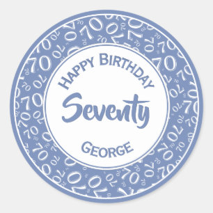 70th Birthday Number 70 Pattern Blue and White Classic Round Sticker