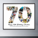 70th Birthday Number 70 Photo Collage Anniversary Poster<br><div class="desc">Mark seventy years of wonderful memories and adventures with this captivating 70th Birthday Number Photo Collage. This customizable template is the perfect blend of creativity and sentiment, allowing you to create a truly memorable gift for your loved one's special day. Capture the essence of ten incredible years in a single...</div>