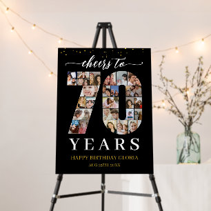 70th Birthday Number 70 Photo Collage Black Gold Foam Board