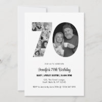 70th Birthday Number 70 Photo Collage Black White