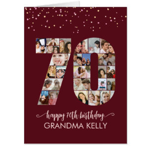 70th Birthday Number 70 Photo Collage Burgundy Card