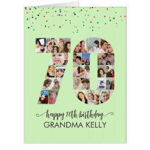 70th Birthday Number 70 Photo Collage Mint Green Card
