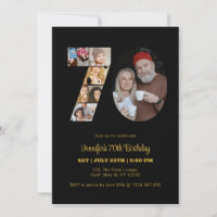 70th Birthday Number 70 Photo Collage Modern Black
