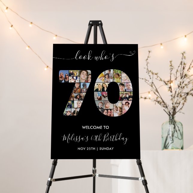 70th Birthday Number 70 Photo Collage Welcome Foam Board (In Situ (Stand))