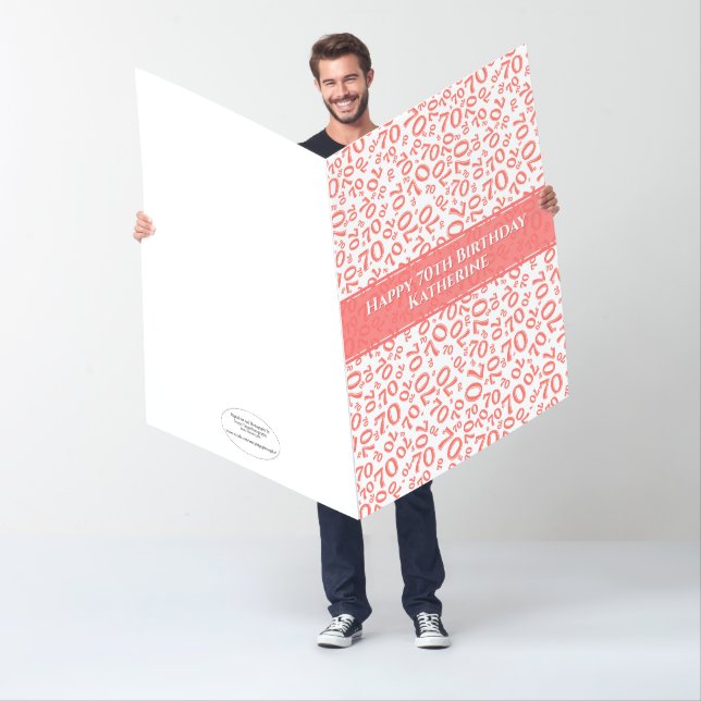 70th Birthday Number Pattern Coral/White Jumbo Card (In Situ)