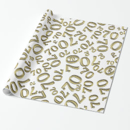 70th Birthday Number Pattern Gold and White (L) Wrapping Paper