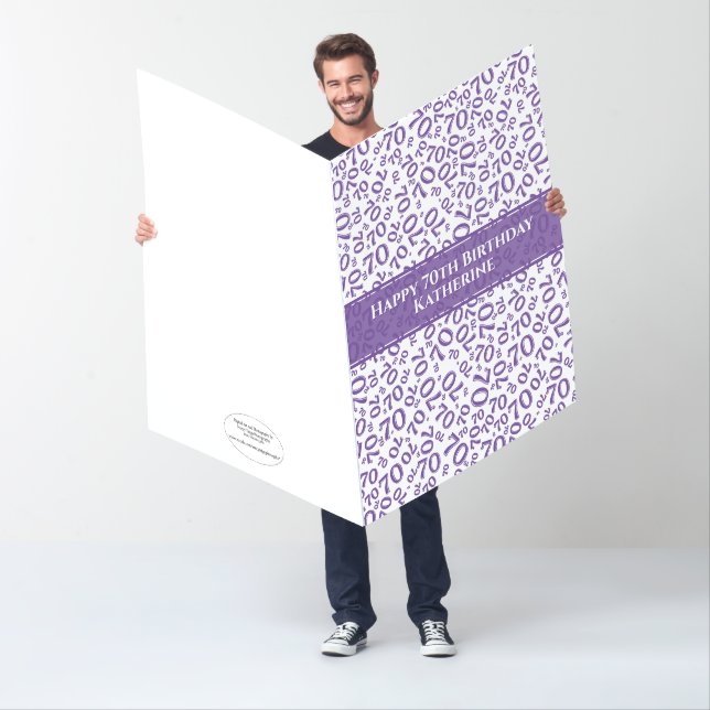70th Birthday Number Pattern Purple/White Jumbo Card (In Situ)