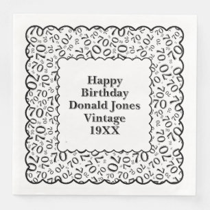 70th Birthday Number Pattern Scallops Black/White Paper Dinner Napkins
