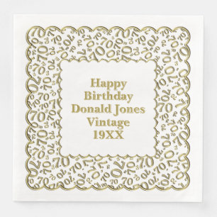 70th Birthday Number Pattern Scallops Gold/White Paper Dinner Napkins