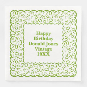70th Birthday Number Pattern Scallops Green/White Paper Dinner Napkins