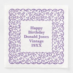 70th Birthday Number Pattern Scallops Purple/White Paper Dinner Napkins