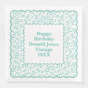 70th Birthday Number Pattern Scallops Teal/White Paper Dinner Napkins