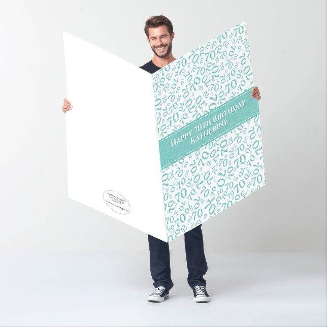70th Birthday Number Pattern Teal/White Jumbo Card (In Situ)