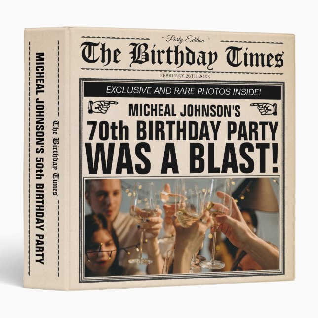 70th Birthday Old Newspaper Vintage Custom Album 3 Ring Binder (Front/Spine)