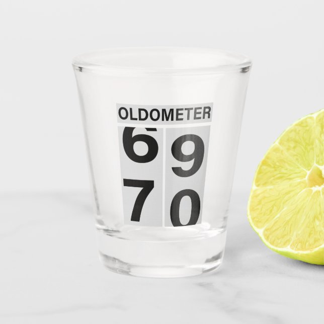 70th Birthday Oldometer Shot Glass (Front)