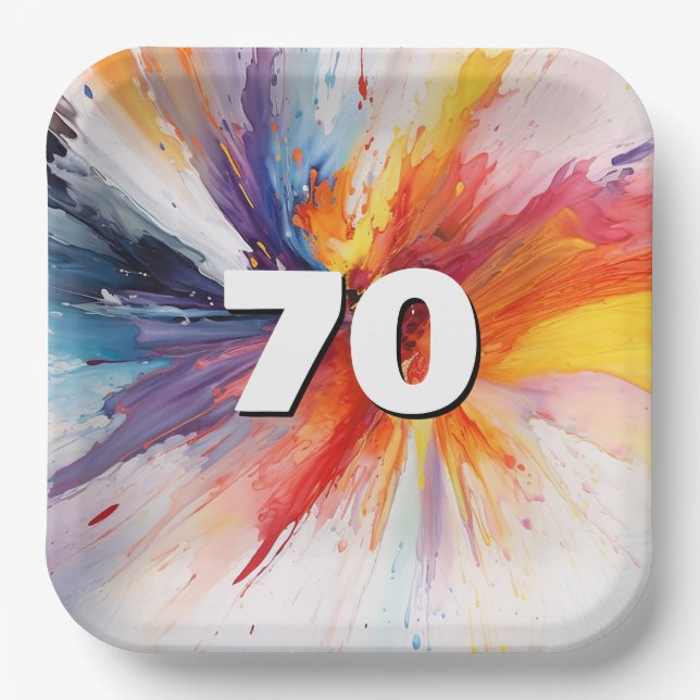 70th Birthday Paint Blast Paper Plates (Front)