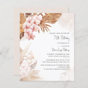 70th Birthday Pampas Grass Floral Party Invitation