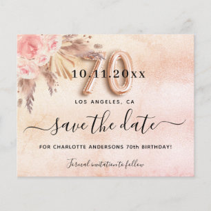 70th birthday pampas rose save the date budget flyer
