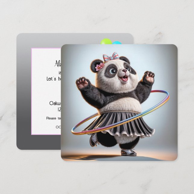 70th Birthday Panda Bear With Hula Hoop Invitation (Front/Back)