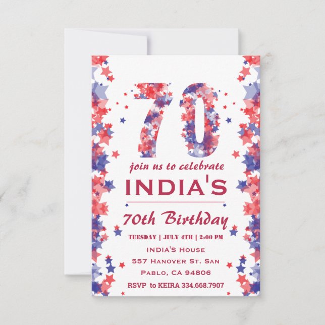 70th Birthday Party 4th Of Jully  Invitation (Front)