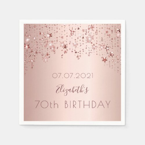 70th birthday party 70 rose gold stars drips pink napkins