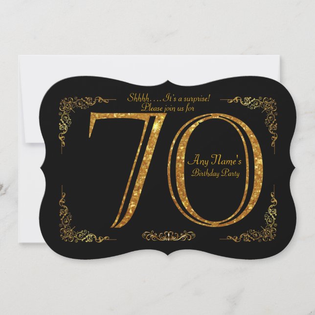 70th,Birthday party 70th,great Gatsby,black & gold Invitation (Front)