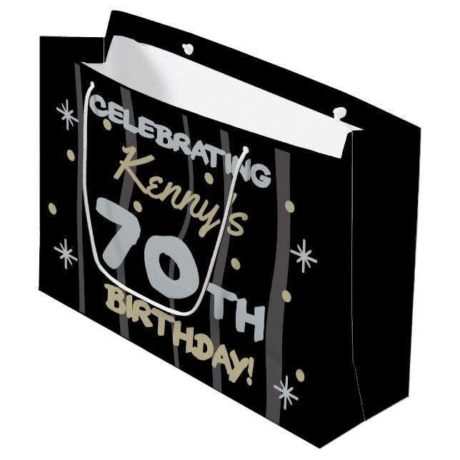 70th Birthday Party Add Your Name Large Gift Bag (Front Angled)