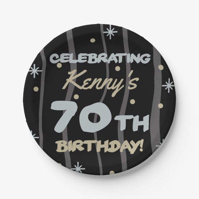 70th Birthday Party Add Your Name Paper Plates (Front)