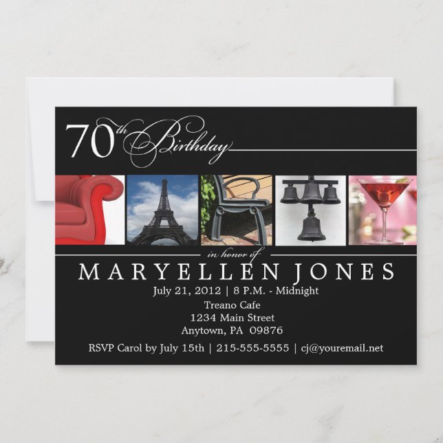 70th Birthday PARTY Alphabet Photography Invite (Front)