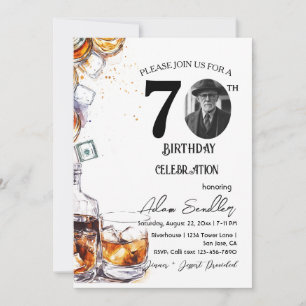 70th birthday party and whisky and drinks invitation