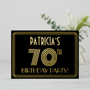 70th Birthday Party — Art Deco Style “70” + Name Foil Invitation