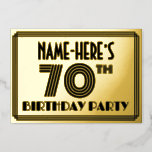[ Thumbnail: 70th Birthday Party — Art Deco Style “70” & Name Invitation ]
