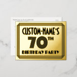 [ Thumbnail: 70th Birthday Party ~ Art Deco Style “70” + Name Postcard ]
