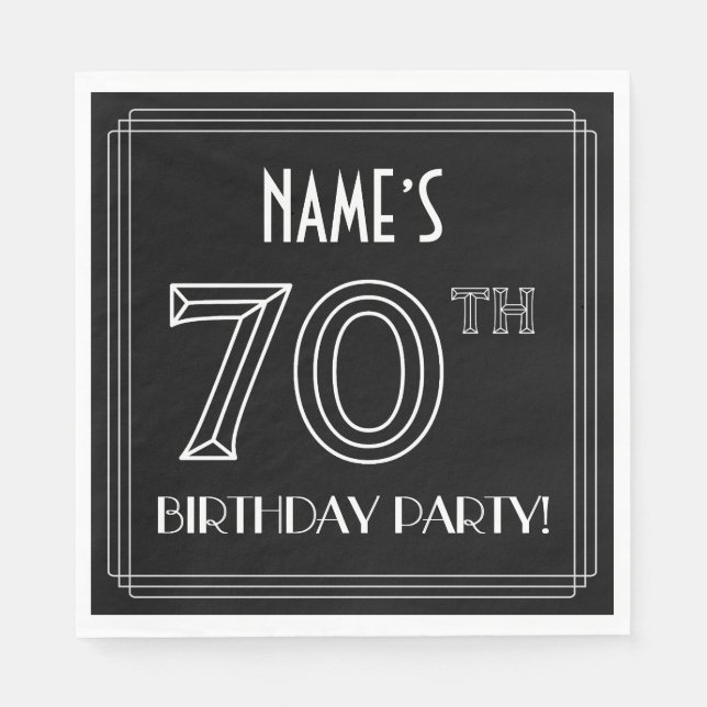 70th Birthday Party: Art Deco Style + Custom Name Napkins (Front)