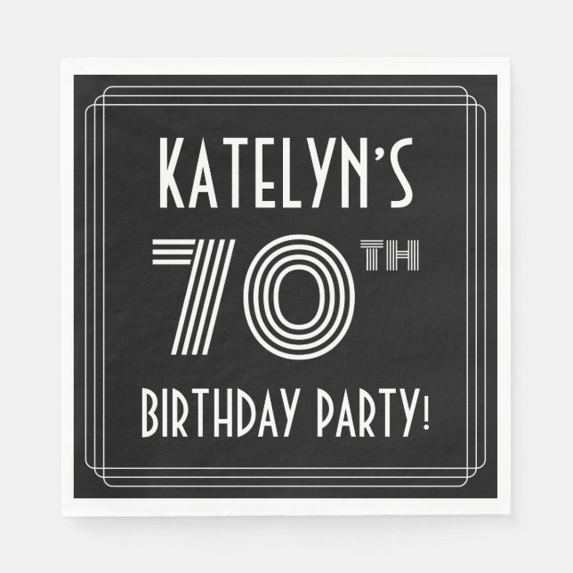70th Birthday Party: Art Deco Style + Custom Name Napkins (Front)