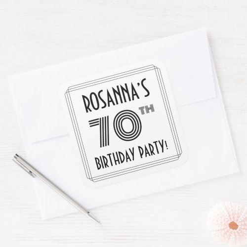 70th Birthday Party Art Deco Style  Custom Name Square Sticker