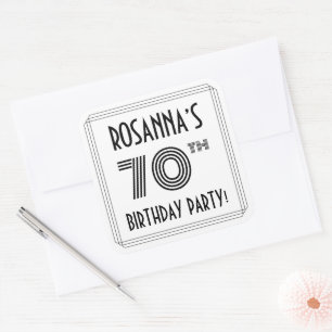 70th Birthday Party: Art Deco Style + Custom Name Square Sticker