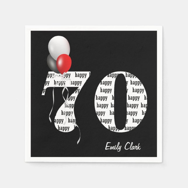70th birthday party balloons napkins (Front)
