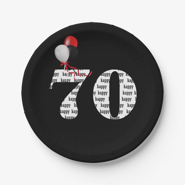 70th birthday party balloons paper plates (Front)