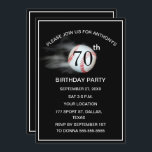 70th Birthday Party Baseball Black Dad Sport  Invitation<br><div class="desc">70th Birthday party for a baseball player,  dad,  for him. Black and white,  modern,  elegant Birthday party invitation. Please personalize it with your details.</div>