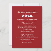 70th Birthday Party, Baseball, Red and Blue, Name Invitation (Back)